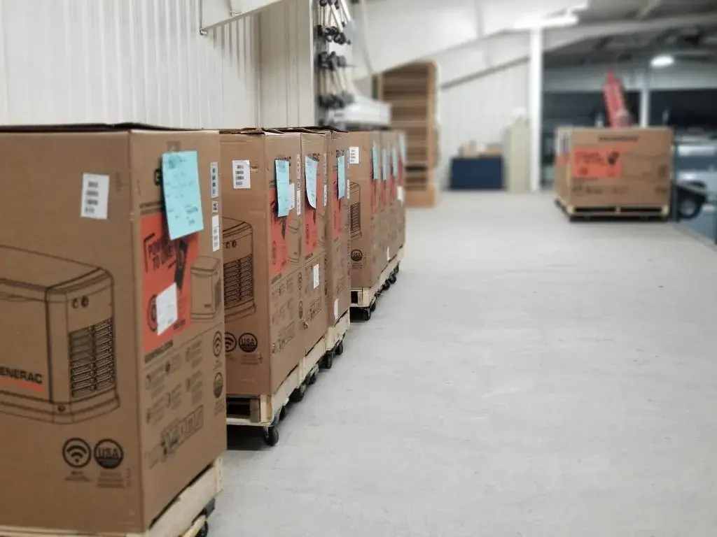 ESCON Power Solutions warehouse with commercial generator equipment